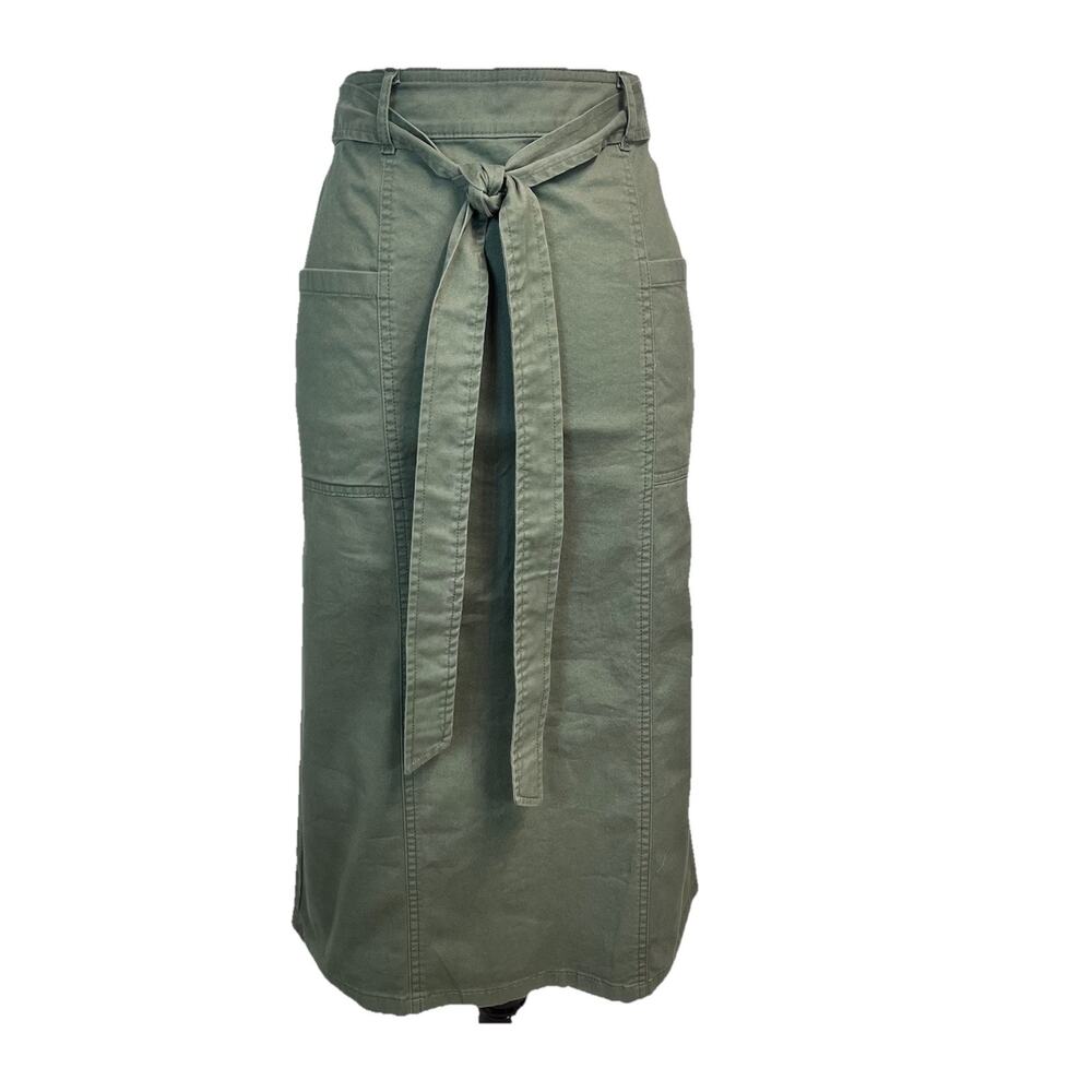 D & Co Skirt size Small Army Green Stretch Twill Straight Midi Pockets Casual